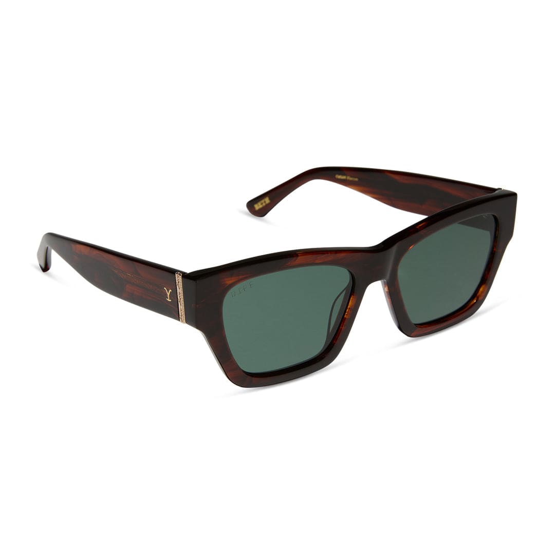Tortoise Beth II polarized sunglasses by DIFF x Yellowstone, stylish eyewear with dark lenses and tortoise frame.