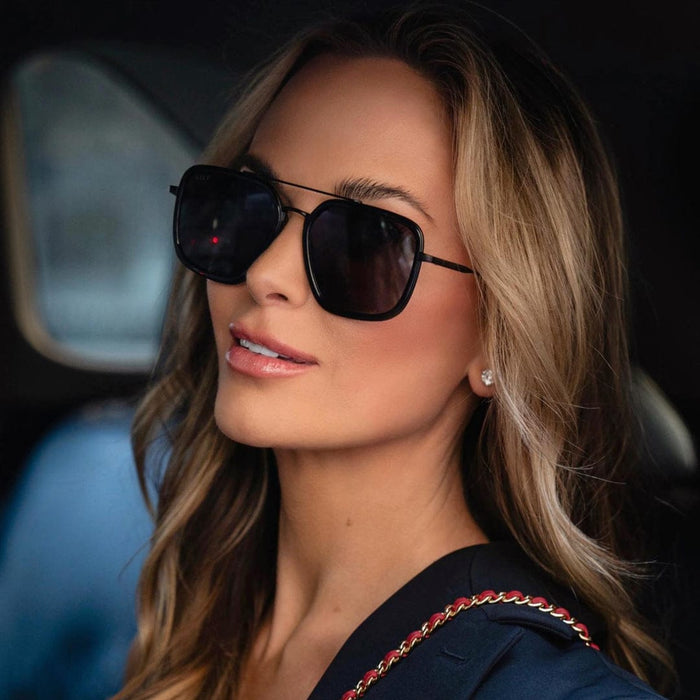 Jordan by DIFF polarized sunglasses with black frames and dark tinted lenses, stylish and protective eyewear.