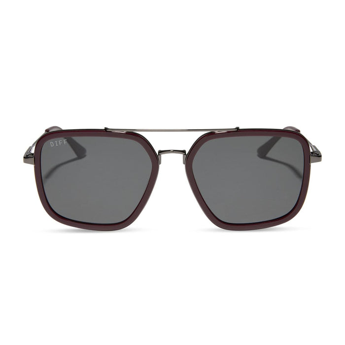 Jordan by DIFF polarized sunglasses with cherry-colored frames and dark lenses, stylish eyewear for sun protection.
