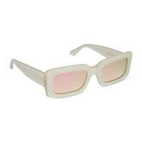 Indy by DIFF polarized sunglasses with clear opaline frames and dark tinted lenses, stylish and protective eyewear.