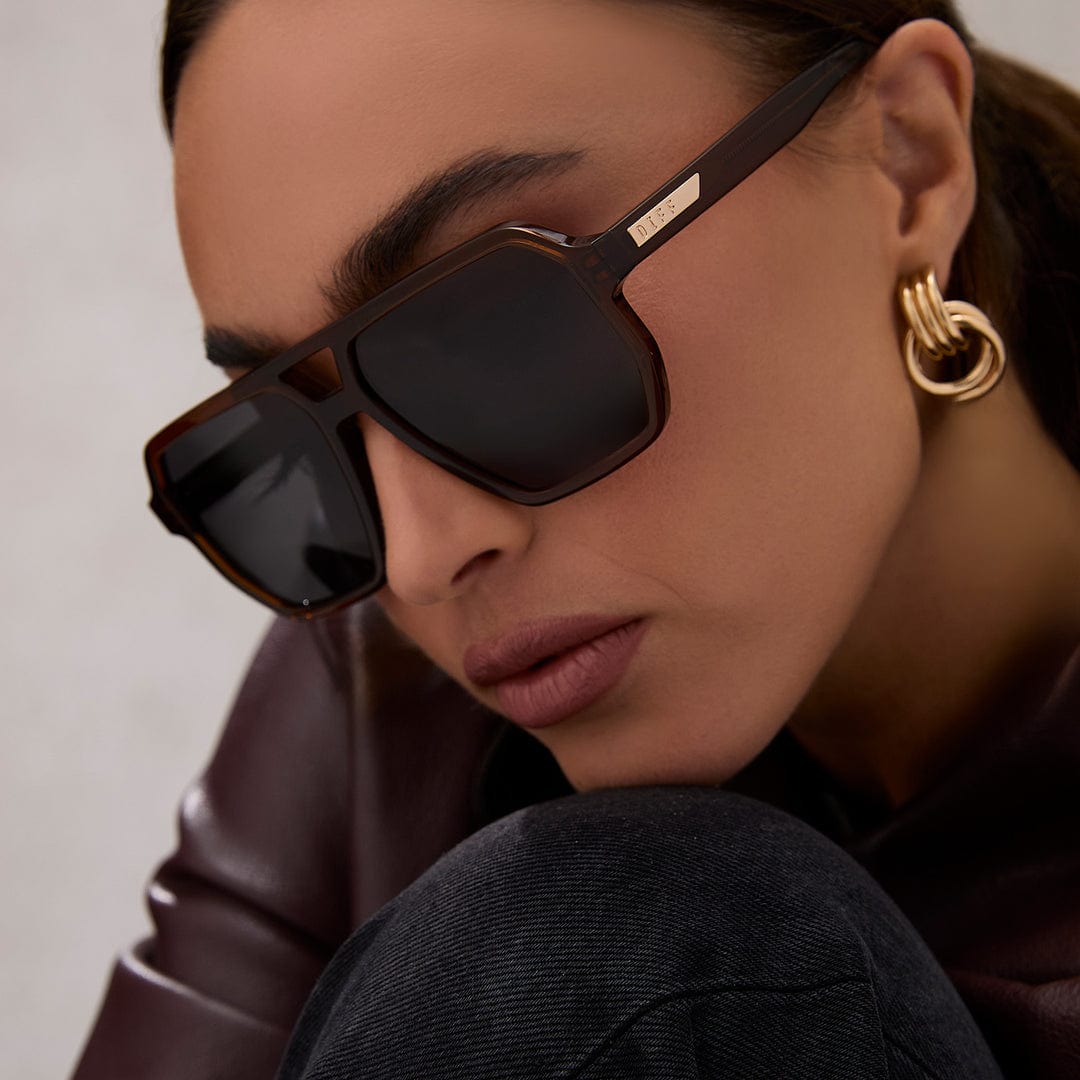 Cameron by Diff polarized sunglasses with whiskey-colored frames and dark lenses, designed for stylish sun protection.