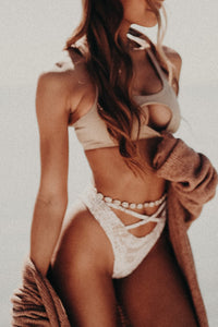 Kadan Swimwear the Label Andros BarBara Women's swim top in tan, featuring a stylish design and supportive fit.