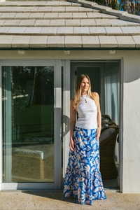 Kahora Palm Beach Lizzie Linen Skirt in natural linen fabric, showcasing a flowy, stylish design perfect for warm weather.