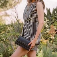 Kila Siku black leather mini crossbody bag with adjustable strap and compact design, ideal for everyday use
