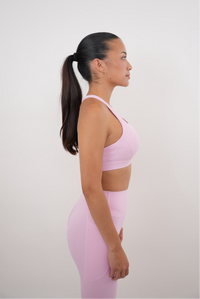 Pink blossom quick-dry butter bra from KIMITH BRAND with smooth fabric and supportive design, shown on a mannequin.