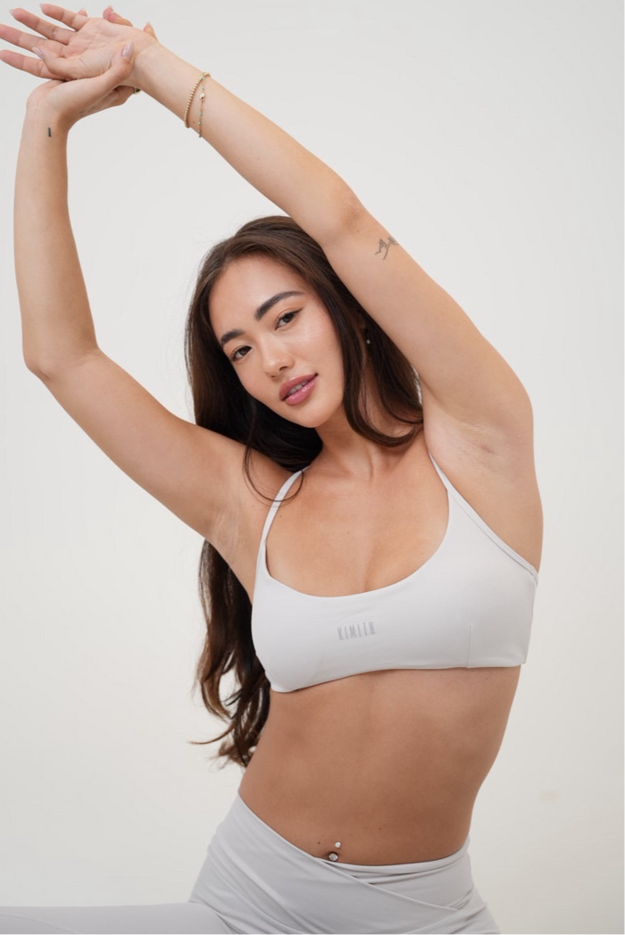 KIMITH BRAND My Time Is Divine Lime White cross-back butter soft bra, comfortable and supportive lingerie with soft fabric.