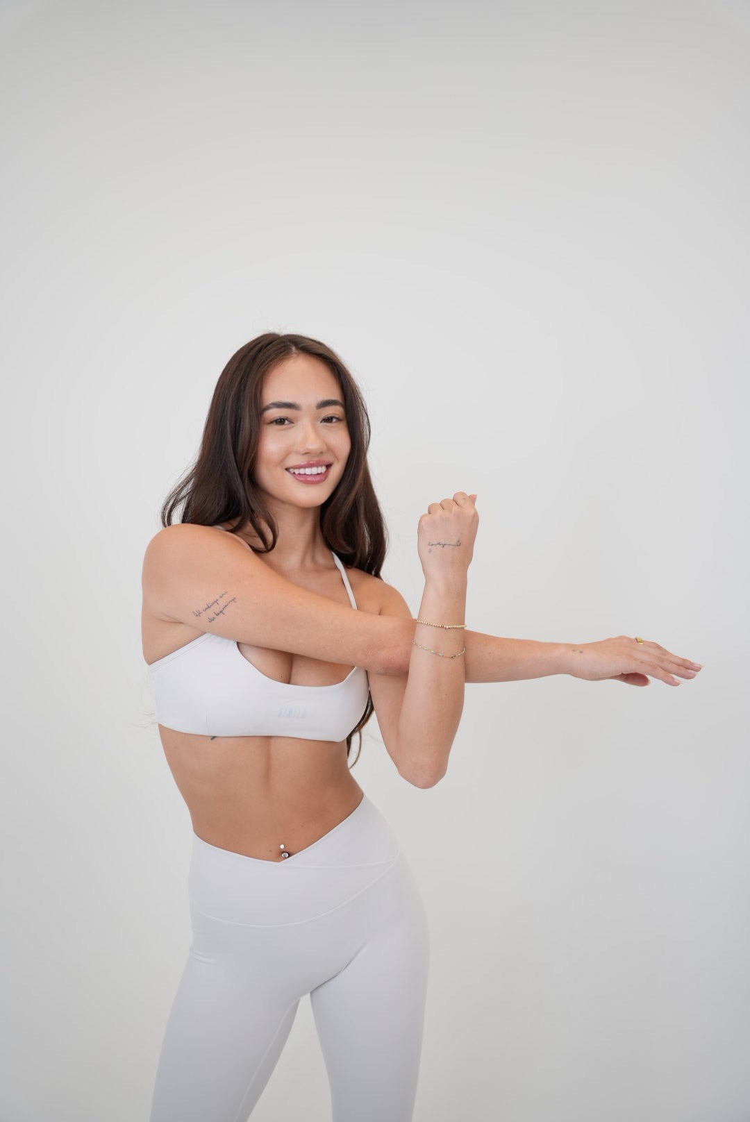 KIMITH BRAND My Time Is Divine Lime White Cross-Back Butter Soft Bra showing front view with cross-back straps and smooth fabric