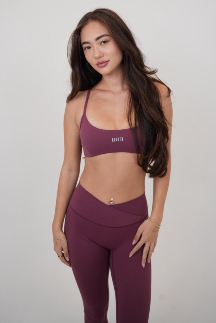 KIMITH BRAND My Time Is Divine Plum cross-back butter soft bra showing front view with smooth fabric and adjustable straps.