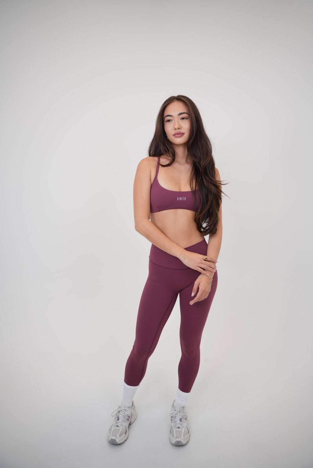 KIMITH BRAND My Time Is Divine Plum cross-back butter soft bra showing smooth fabric and supportive design.