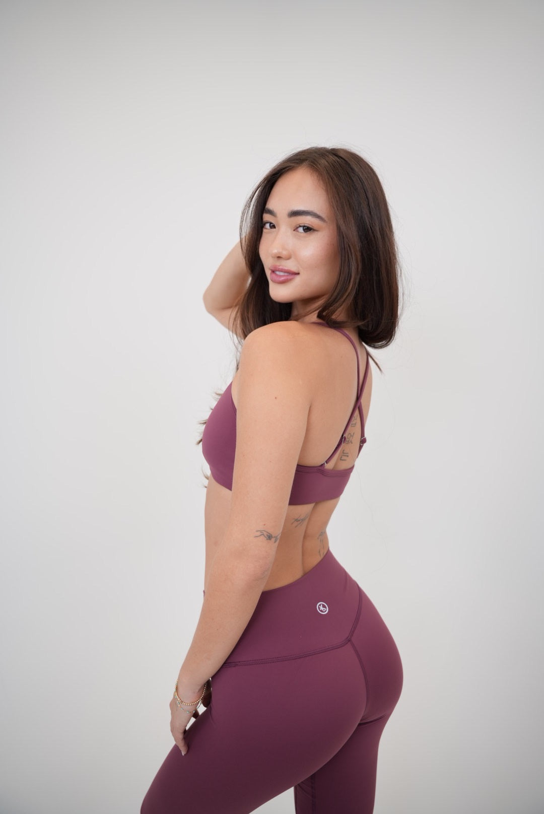 KIMITH BRAND My Time Is Divine Plum cross-back butter soft bra with smooth fabric and comfortable design.