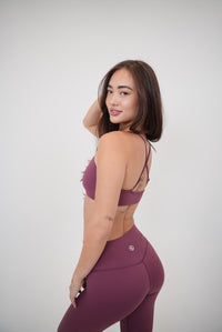 KIMITH BRAND My Time Is Divine Plum cross-back butter soft bra with smooth fabric and comfortable design.