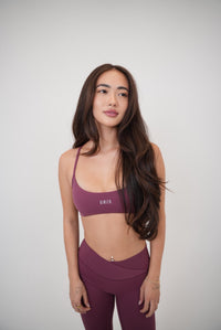 KIMITH BRAND My Time Is Divine Plum cross-back butter soft bra with comfortable fit and smooth fabric.