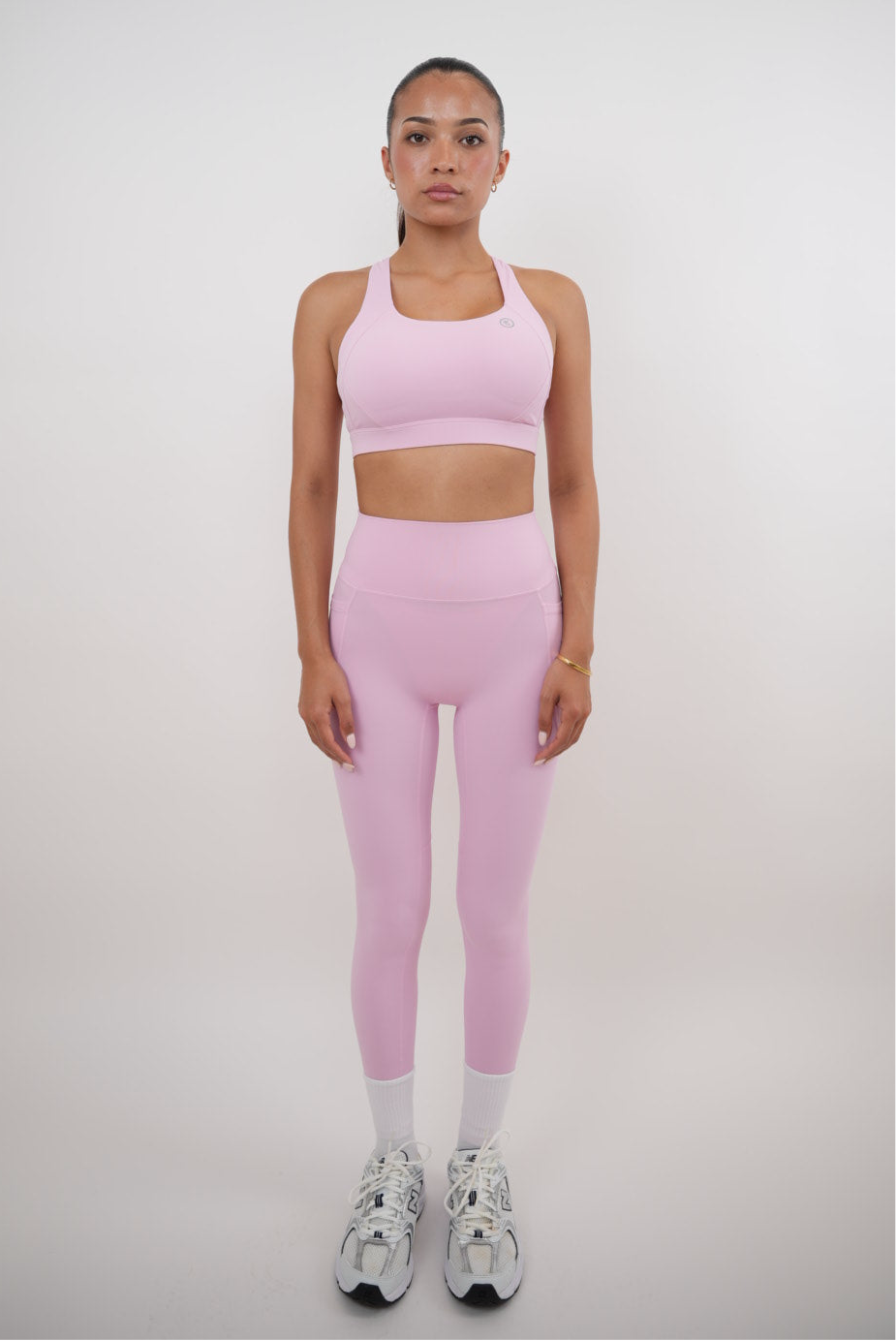 Pink Blossom quick dry butter leggings by KIMITH BRAND, close-up showing soft fabric and vibrant pink floral design.