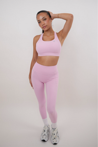 Pink Blossom quick-dry butter leggings by Kimith Brand featuring a smooth, stretchy fabric with a vibrant floral design.