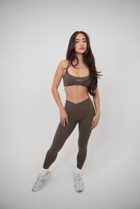 KIMITH BRAND brown sculpt V-waist legging from My Time Is Divine collection, featuring a snug fit and comfortable stretch.