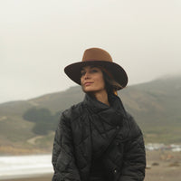 Kin The Label Urban Collection Raffa Wool Hat in neutral tones, stylish wide-brim design for fall and winter wear.