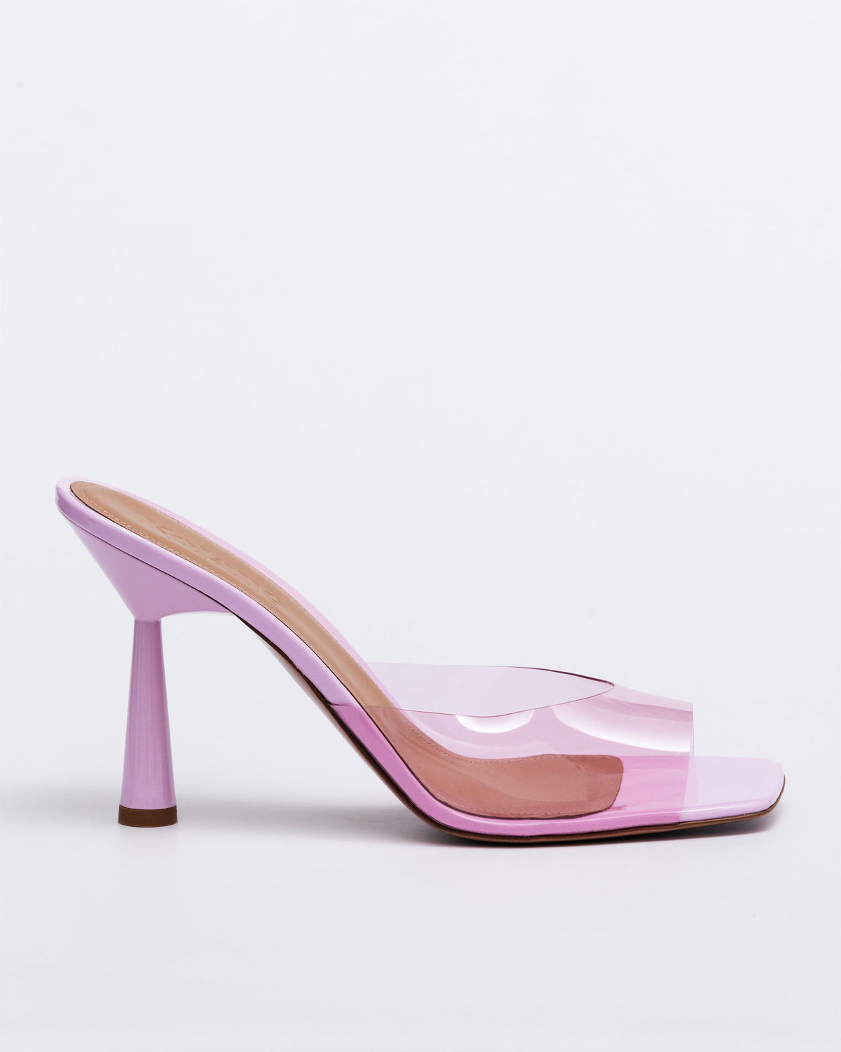 Pink Kolane Margot Mule Heels with a 90 PVC sole, featuring a sleek slip-on design and stylish curved heel.