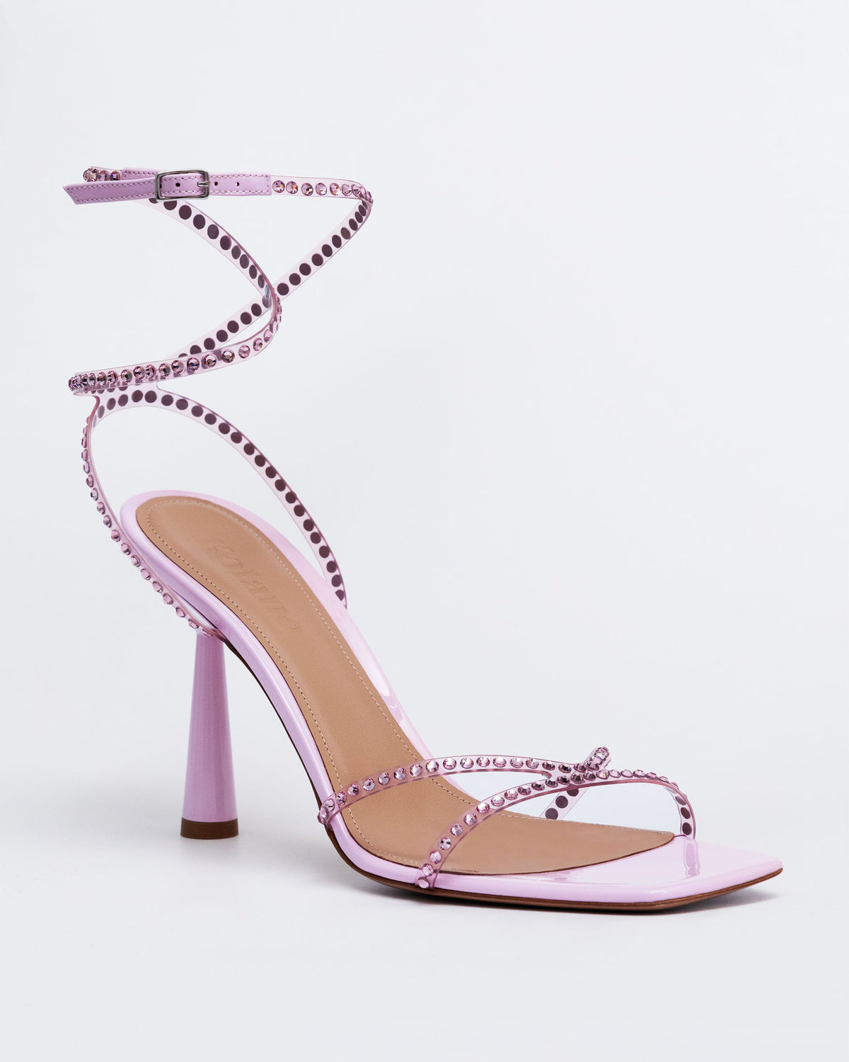Rose pink Kolane Kim sandal with crystal embellishments, open-toe design, and ankle strap for elegant summer footwear.