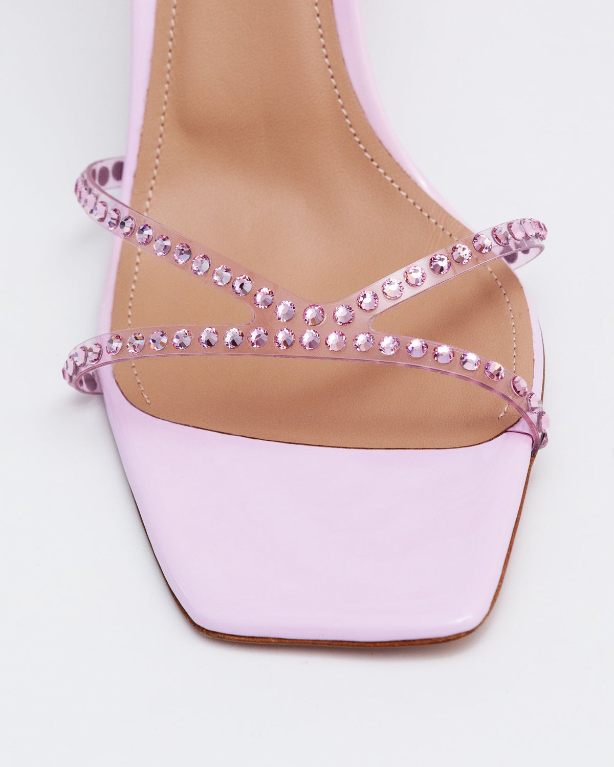Rose pink Kolane Kim sandal with 90 crystal embellishments and open toe design, featuring a flat sole and ankle strap.