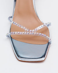 Silver Kolane High Kim Sandal with crystal embellishments, featuring a sleek design and open toe style.