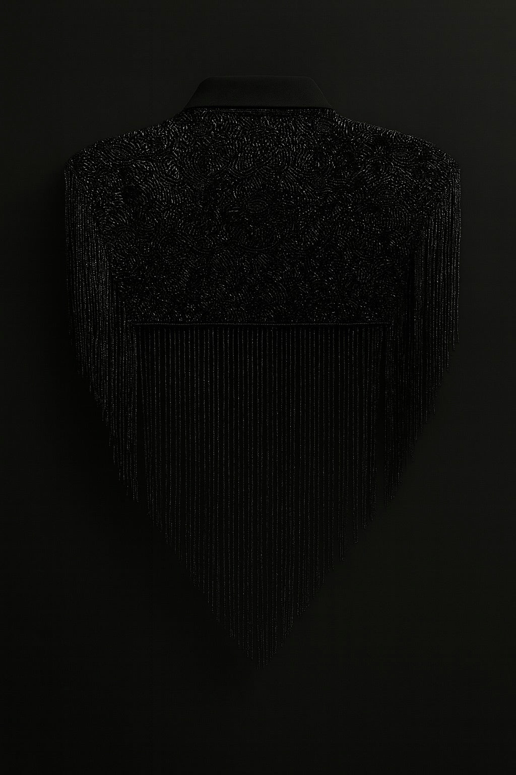 L'Jai Amor The Commander classic-fit shirt in dark fabric, featuring a collar and button-down front, on a hanger.