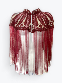 L'Jai Amor Cherry Peacock Cape featuring vibrant cherry and peacock feather patterns, lightweight and stylish for elegant wear.