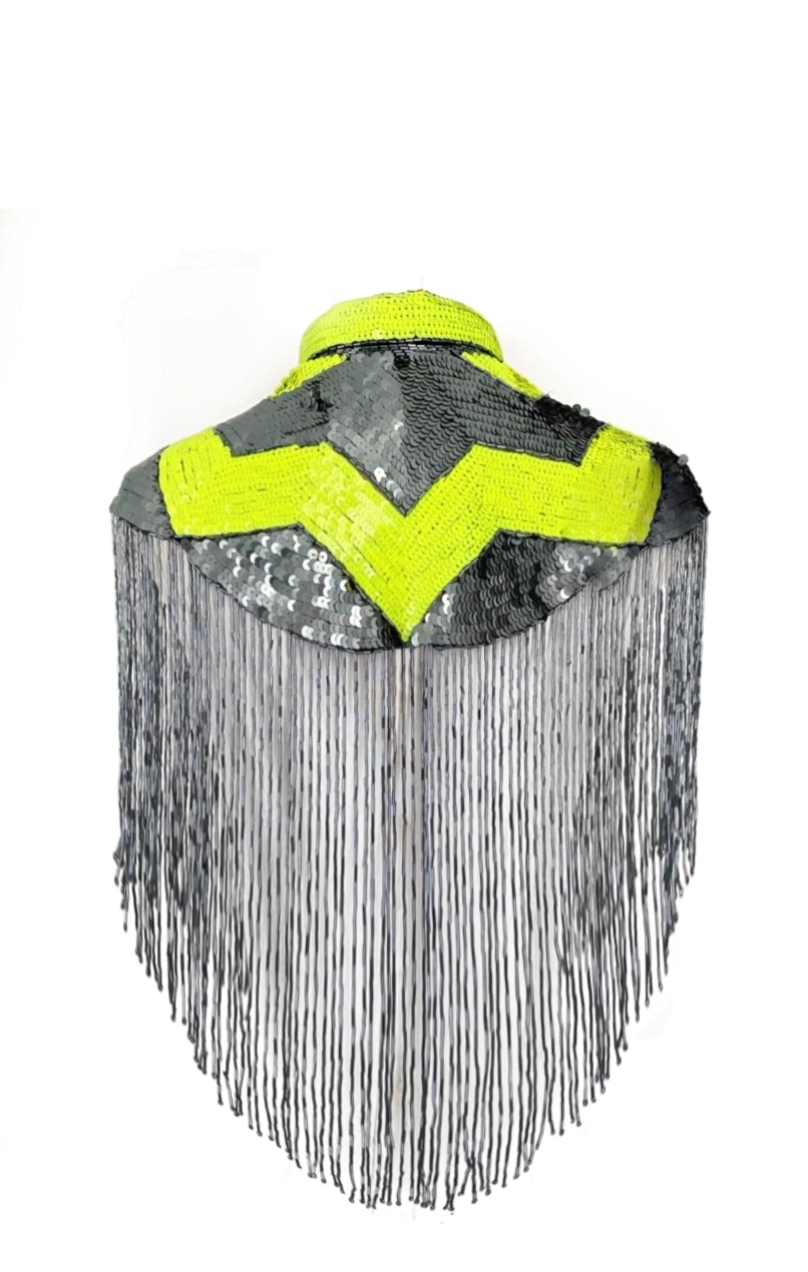 L'Jai Amor pulse sequin cape with vibrant, shimmering sequins and flowing design, perfect for stylish evening wear.