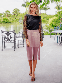 Purple La' Agra The Calia Skirt, a stylish women's bottoms piece with a fitted design, shown on a white background.