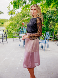 Purple La' Agra The Calia Skirt, stylish bottoms with a fitted waist and flowy fabric, perfect for casual or dressy wear.