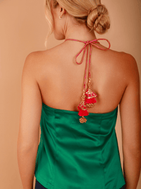 Green La' Agra Zwani Halter top with a back design, featuring a stylish halter neckline and fitted silhouette.