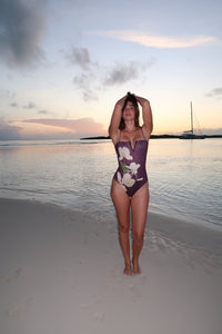 Magenta Blossom one-piece swimsuit by LA'AVANA, featuring vibrant floral print and a flattering fit for beach or pool.
