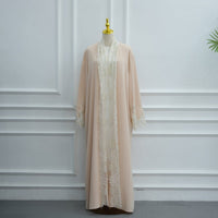 Lace-Panel Flared-Sleeve Open Abaya with Pockets(MOA332)