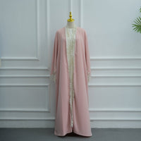 Lace-Panel Flared-Sleeve Open Abaya with Pockets(MOA332)
