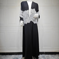 Lace Panel Open Abaya & Hijab Set(MOA319)