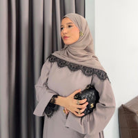 Lace Splice Nida Maxi Dress & Hijab Set(MA444)