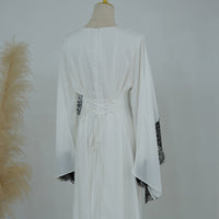 Lace Splice Satin Maxi Dress with Fixed Cape(MS438)