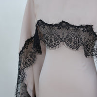 Lace Splice Satin Maxi Dress with Fixed Cape(MS438)