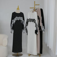 Lace Splice Satin Maxi Dress with Fixed Cape(MS438)