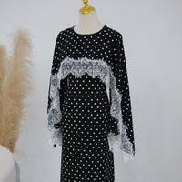 Lace Splice Satin Maxi Dress with Fixed Cape(MS438)