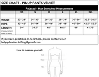 Red velvet Pinup Pants by LadySplendorClothing, stylish high-waisted pants with a vintage-inspired fit and vibrant red color.