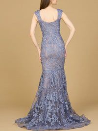 Blush sleeveless mermaid lace embroidered gown by Lara New York, featuring intricate lace details and a fitted silhouette.