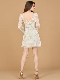 Ivory Lara New York bridal dress with bell sleeves and A-line silhouette, featuring delicate lace details and elegant design.