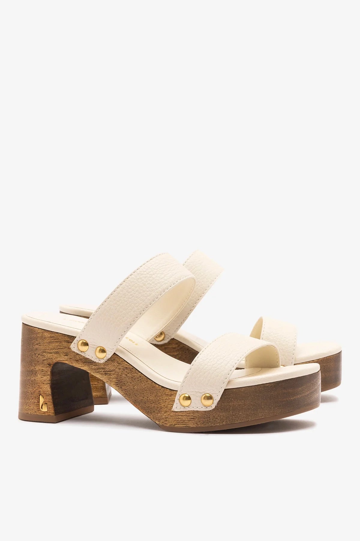 Larroude x Kenneth Cole ivory leather sandal with strappy design and low heel, perfect for casual and dressy summer wear.