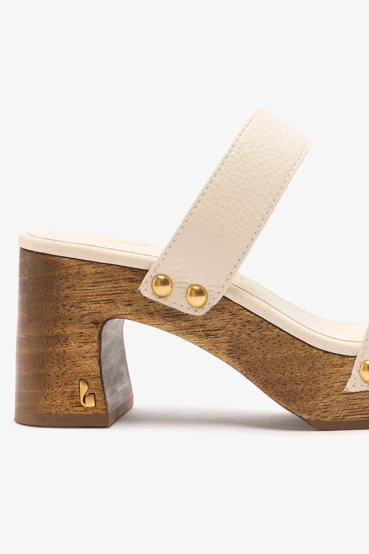 Larroudé x Kenneth Cole ivory leather sandal with sleek straps and low heel, stylish footwear for casual or dressy occasions.