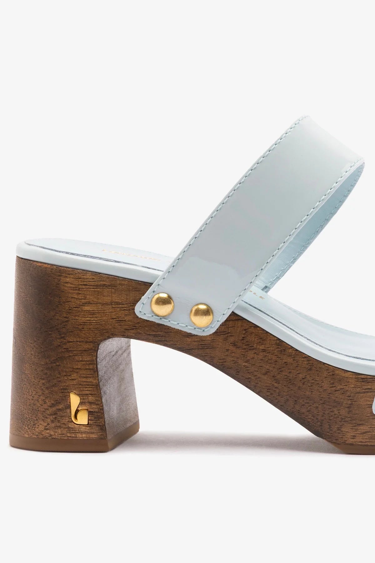 Larroudé x Kenneth Cole Maya patent leather sandal with sleek straps and a stylish design, featuring a chic open-toe style.
