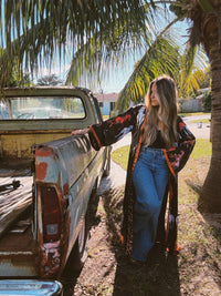 Rebel Yell horse and leopard print reversible duster by Lil Bee's Bohemian featuring bold animal-themed design.