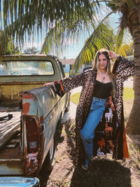 Rebel Yell horse and leopard print reversible duster by Lil Bee's Bohemian, stylish apparel with horse and leopard patterns.
