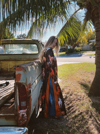 Rebel Yell reversible duster featuring horse and leopard print by Lil Bee's Bohemian, shown in a stylish open view.