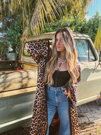 Rebel Yell reversible duster jacket by Lil Bee's Bohemian featuring horse and leopard print in brown and black tones.