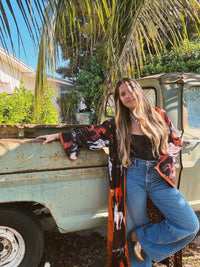 Rebel Yell reversible duster by Lil Bee's Bohemian with horse and leopard print, lightweight outdoor apparel for women.